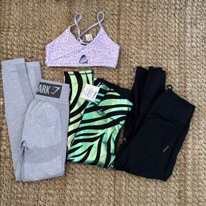 Adidas Black gymshark gray Leggings zebra capris wolven threads leopard bundle